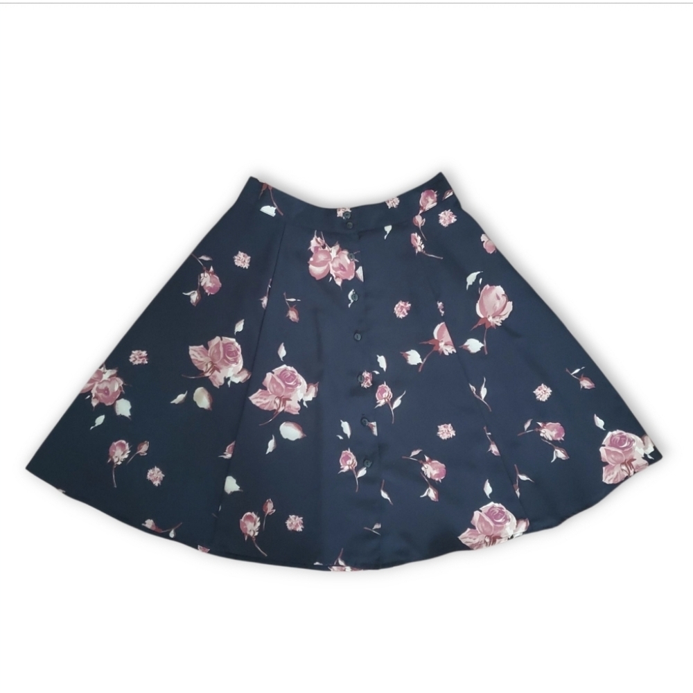 Casual Corner black Skirt with Pink Floral Print